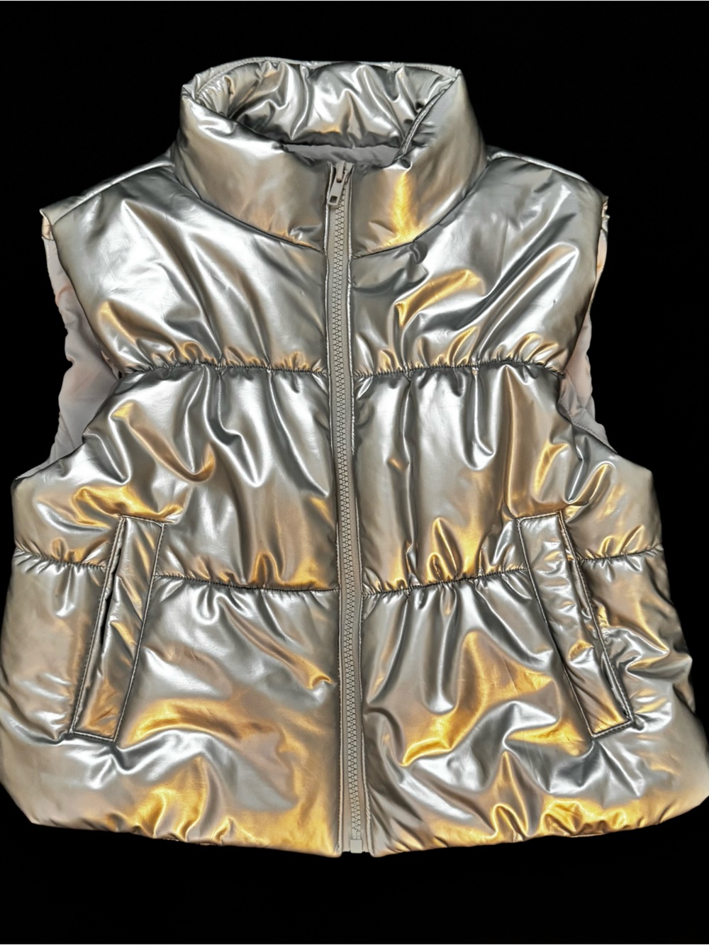 NWT blue b. - Womens Metallic Silver Puffer Vest / s